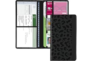 Kakurookie Car Registration and Insurance Holder, with Magnetic Closure for License, Cards and Documents, All Vehicle Needs and Car Accessories (Leopard-Black)