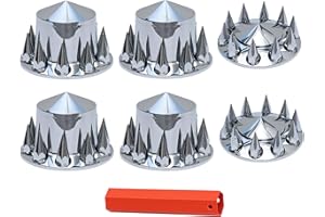 JESONN Chromed ABS Plastic Hubcaps Front and Rear Wheel Axle Cover Set with 33mm Thread-On Lug Nut Covers for Semi Trucks Removable Center Cap (Pointed)