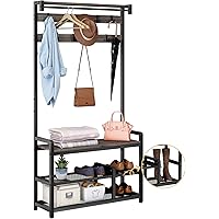 Mr IRONSTONE Coat Rack, Hall Tree with Shoe Bench 4-in-1 Entryway Shoe Rack with Detachable Shelf, Mudroom Garage Storage Org