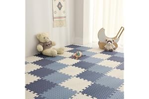 Tamiplay Foam Play Mat for Baby, 0.4 Inch Thick Foam Interlocking Floor Mats, Soft Non-Toxic Baby Playmat, Puzzle Play Mat Kids Floor Mats for Toddler, 16 Tiles(White/Dark Blue/Gray Blue)