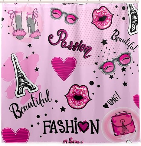 Amazon Vinisath 防水シャワーカーテン 抽象的なシームレスな女の子らしいイラストエッフェル塔 浴室 目隠し 間仕切り取付簡単 カーテンリング付属 おしゃれ バスカーテン 180ｘ180cm シャワーカーテン ホーム キッチン オンライン通販
