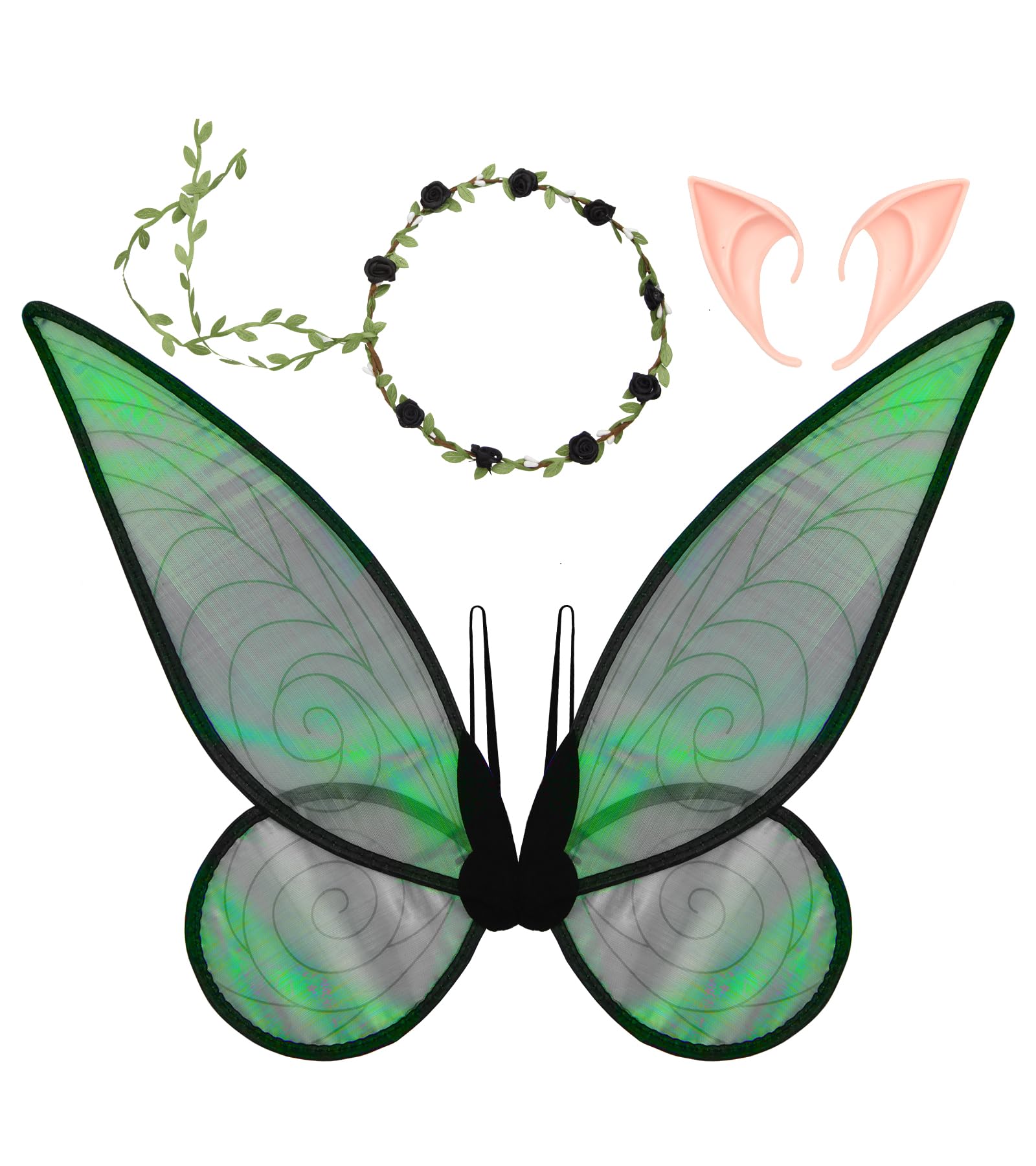 LIKCAISA Fairy Wings for Adult Women Kids Girls Sparkling Sheer Wings Halloween Dress up Cosplay Costume Butterfly Wings Angel Wings Costumes Fancy Dress for Kids Female,Black