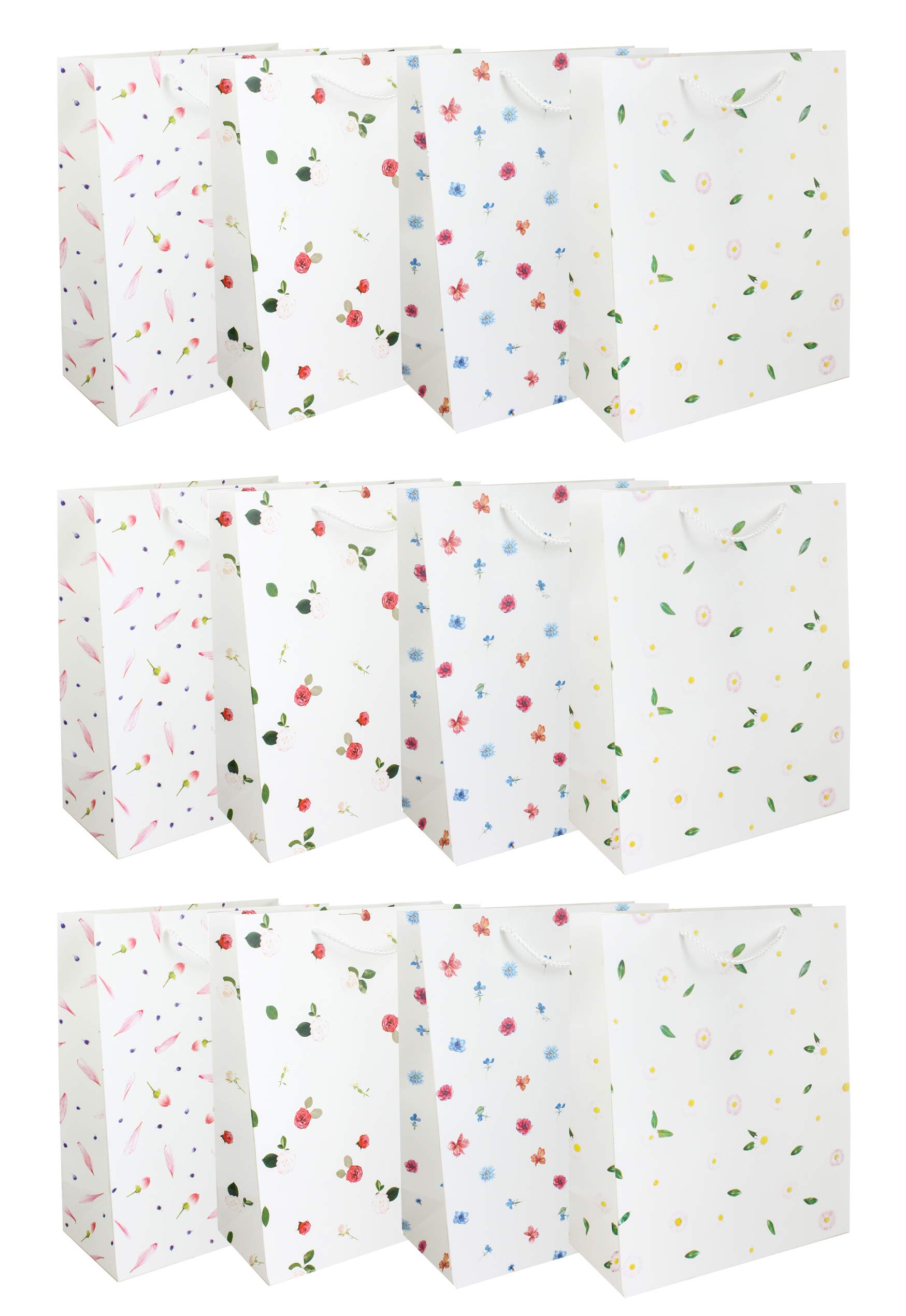 Emartbuy Set of 12 Luxury Gift Bag Strong Laminated Paper Mixed Colours 26 x 32 x 12 cm - Mini Floral Print
