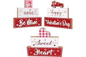 LAIRYAN 3 PCS Valentine's Day Wooden Sign Table Decor, Happy Valentine's Tabletop Centerpiece XOXO Be Mine Valentine Decorations for Tables, Valentine's Day Presents Wood Love Heart Desk Mantle Shelf Decoration