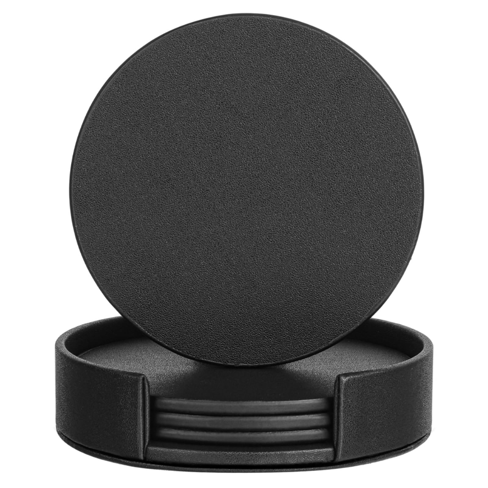 Set of 4 PU Leather Coaster, 4 Inch Round Drink Coasters with Holder, Durable Non-Slip Leather Coasters for Standard Size Glasses, Coffee Cups, and Mugs, Protects Furniture from Scratches, Water Marks