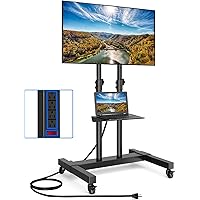 Rfiver Upgraded Rolling TV Stand with Power Outlet for 32-83 Inch TVs, Heavy Duty Mobile TV Cart on Wheel up to 110 lbs, Heig