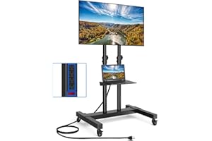 Rfiver Upgraded Rolling TV Stand with Power Outlet for 32-83 Inch TVs, Heavy Duty Mobile TV Cart on Wheel up to 110 lbs, Heig
