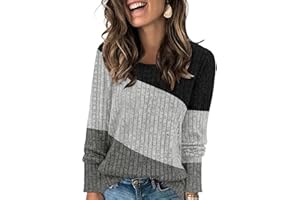AYIFU Women's Color Block Crewneck Sweater Lightweight Long Sleeve Casual Tunic