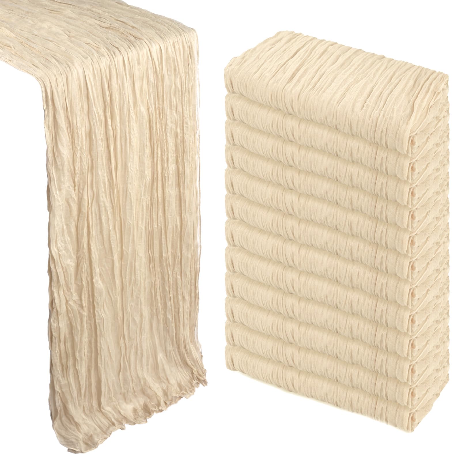 Photo 1 of 12 Pack Beige Cheesecloth Table Runner 10Ft Gauze Cheese Cloth Table Runner 35x120 Inch Boho Sheer Rustic Fabric for Party Decor Baby Shower Wedding Holiday Decorations