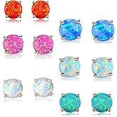 Stunning Rose Gold Plated Opal Studs, 18K Rose Gold Plated Opal Stud Earrings 6MM Round For Women