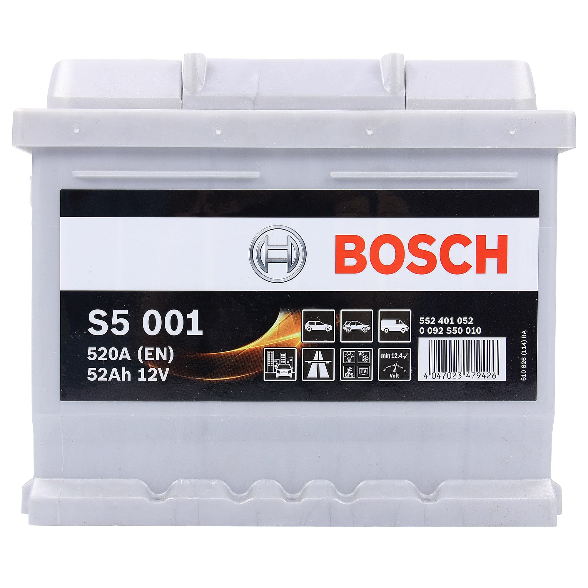 Bosch S5001 - car battery - 52A/h - 520A - lead-acid technology - for vehicles without Start/Stop system