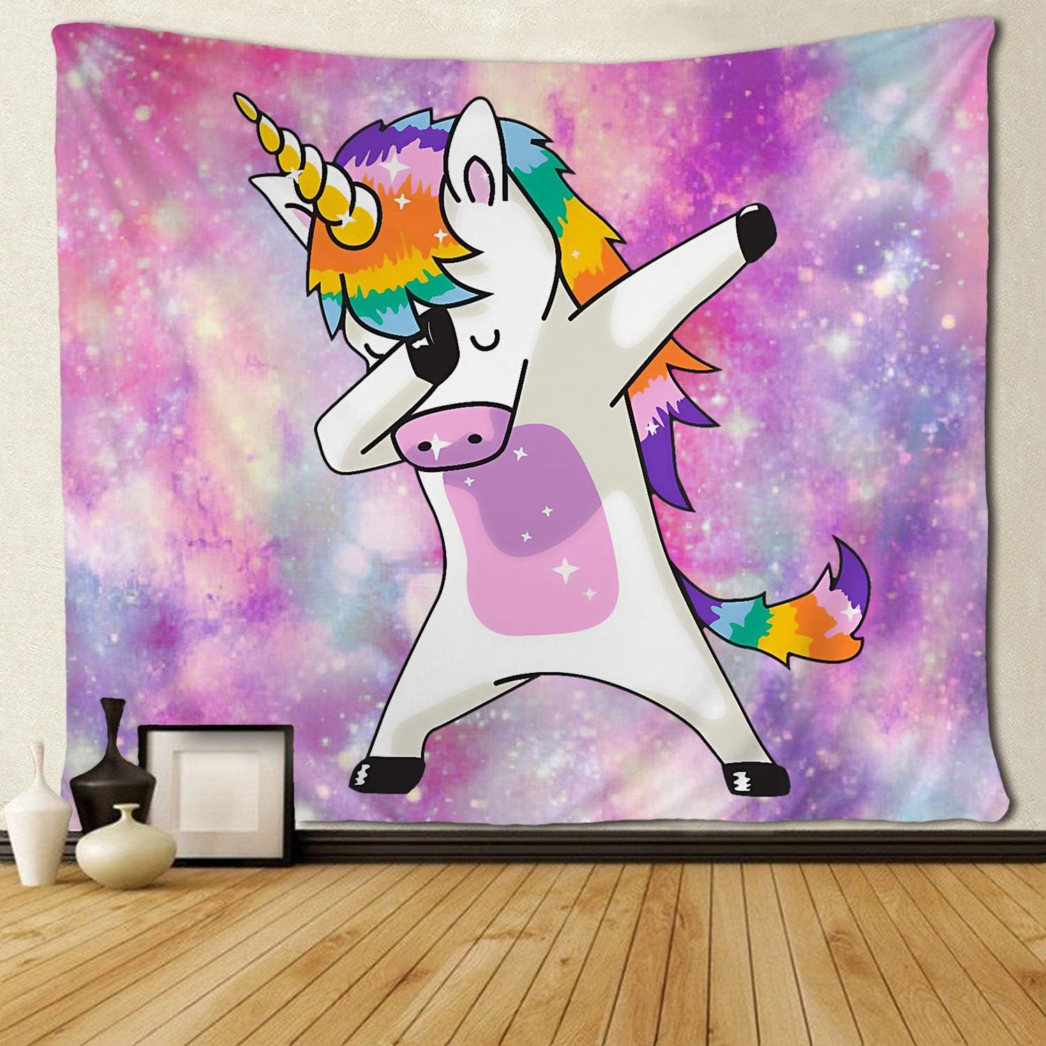 SARA NELL Unicorn Wall Tapestry Hippie Art Dabbing Dab Dance Funny Hip Hop Unicorn Tapestries Wall Hanging Throw Tablecloth 50X60 Inches for Bedroom Living Room Dorm Room