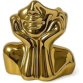 Face Vase Unique Ceramic Vase for Room,Office,Home Decor,Gold,A