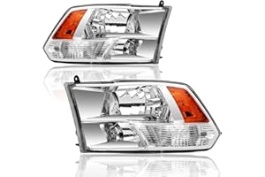 APSVE Headlight Assembly for 2009 2010 2011 2012 2013 2014 2015 2016 2017 2018 Dodge Ram 1500,10-18 Ram 2500 3500 Halogen Headlamp Dual Beam Model, Chrome Housing Amber Corner