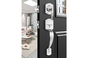 Tinewa Camelot Front Door Handle and Deadbolt Set, Front Door Lock Set, Brushed Nickel, Upgrated Lower Half Entry Handleset, 