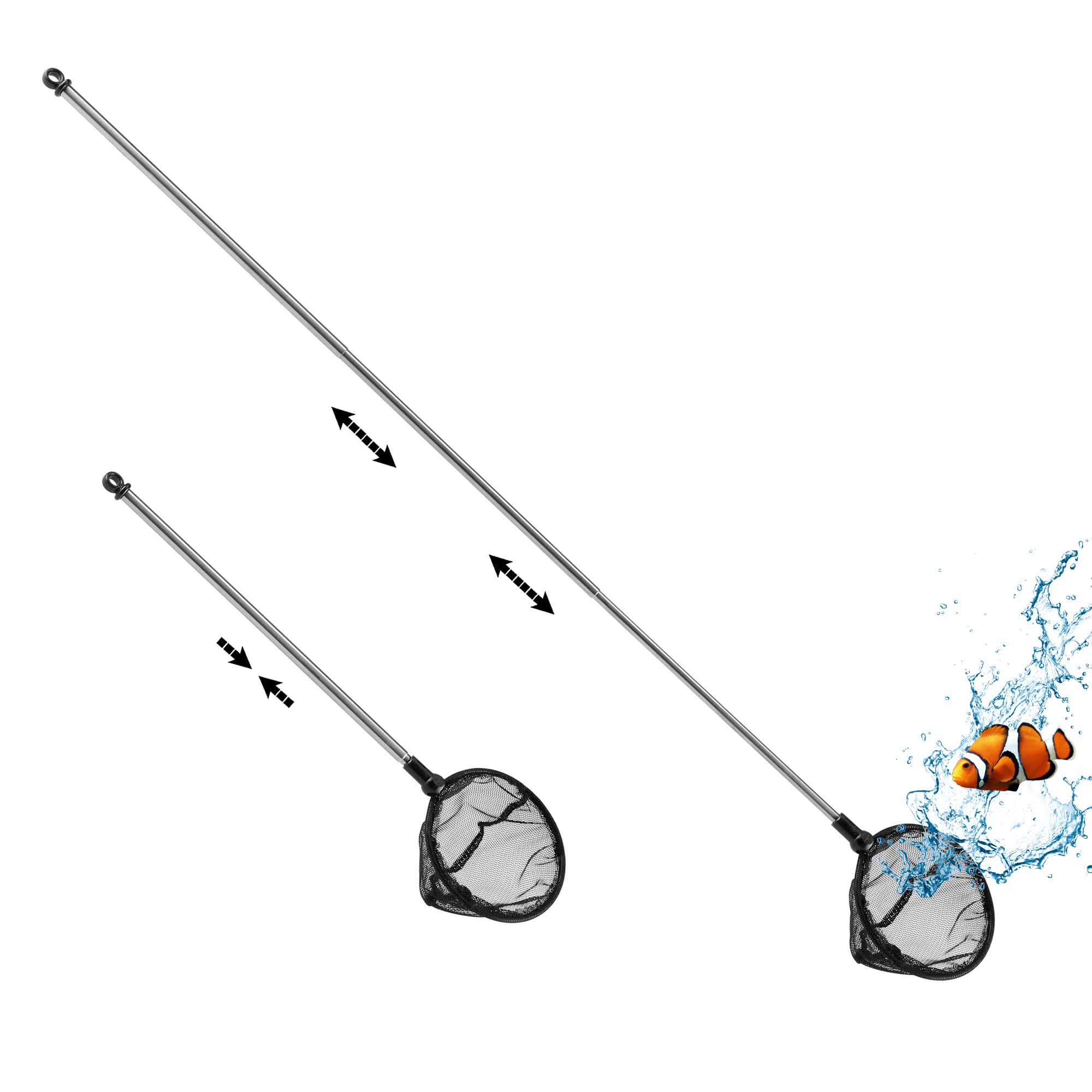 Filhome Telescopic Aquarium Fish Net, Fine Mesh Round Fish Net for Fish Tank with Extendable Long Handle (Dia. - 5inch/12.7cm)