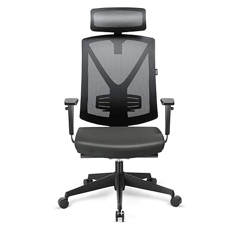 INTEY Bürostuhl Schreibtischstuhl ergonomischer Drehstuhl mit verstellbare Kopfstütze und Armlehnen, Höhenverstellung und Wip