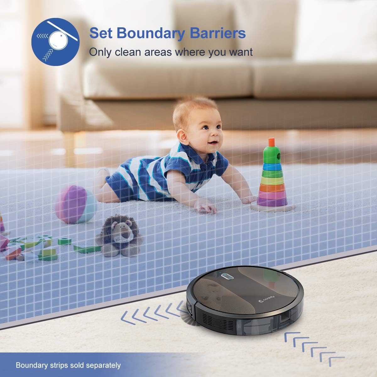 Coredy R580 Robot Vacuum Cleaner, Wi-Fi, App Controls, Work with Alexa, Sweep and Mop, 2000pa Strong Suction, Virtual Boundary Supported, Slim, Quiet Robotic Vacuum Cleaner Cleans Hard Floor to Carpet -