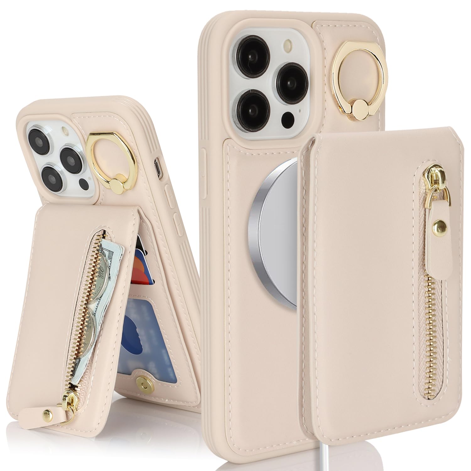 SailorTech Case for iPhone 12 Pro Max - Cover with Card Holder, Ring Stand Kickstand - Apricot