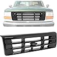 HECASA Front Grille Compatible with 1992-1997 Ford Bronco F-150 F-250 HD F-350 Replacement for FO1200172 F6TZ8200AAA 104-01450A Bumper Grill Assembly Painted Black