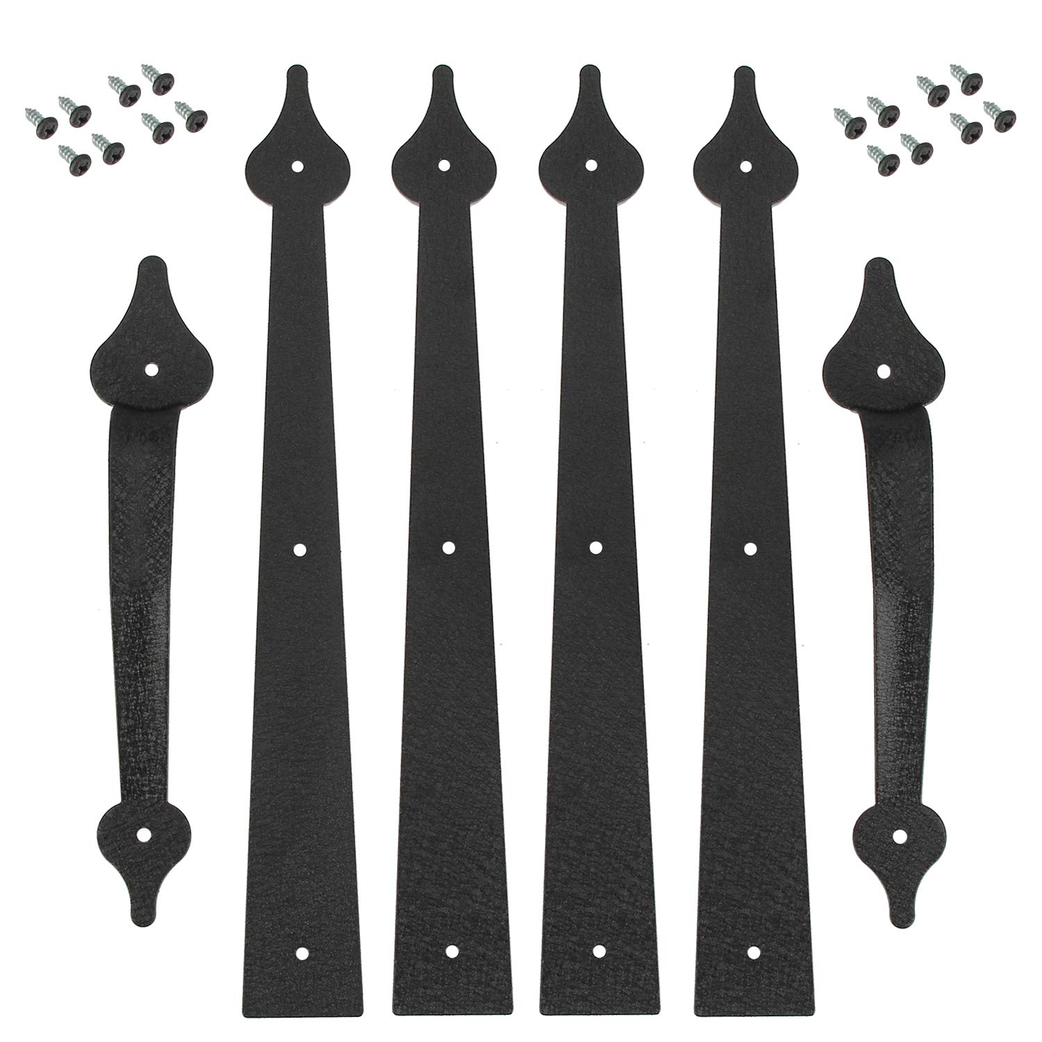 Photo 1 of **MISSING HARDWARE**Homode Decorative Garage Door Hinges Handles, Faux Garage Door Accents, Metal Handles Hinges Hardware Kit, Screw Mounted, Black, Spear Style (4 Hinges+2 Handles)