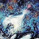 Anime Starry Night Art Poster - PRINT - van Gogh Never Saw A Power Level Over 9000 - Art by Aja 8x8, 10x10, 12x12, 20x20, 24x24 inches