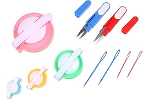 Kare & Kind PomPom Maker Kit - 4 Pack - Includes 2x Thread Cutter Scissors, 4x Plastic Needles - Kit for DIY Yarn, Wool Ball 