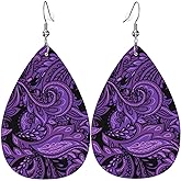 Purple Paisley Bandanna Faux Leather Teardrop Earrings for Women Drop Dangle Earrings