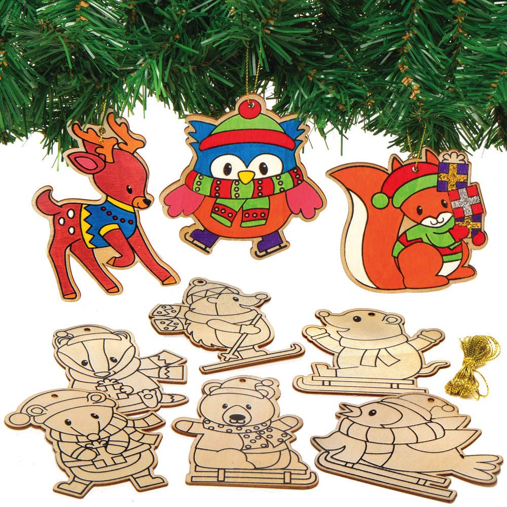 Baker Ross AX459 Winter Woodland Decorations - Pack of 12, Christmas Decorations for Kids to Decorate and Display, Ideal Kids Arts and Crafts Project