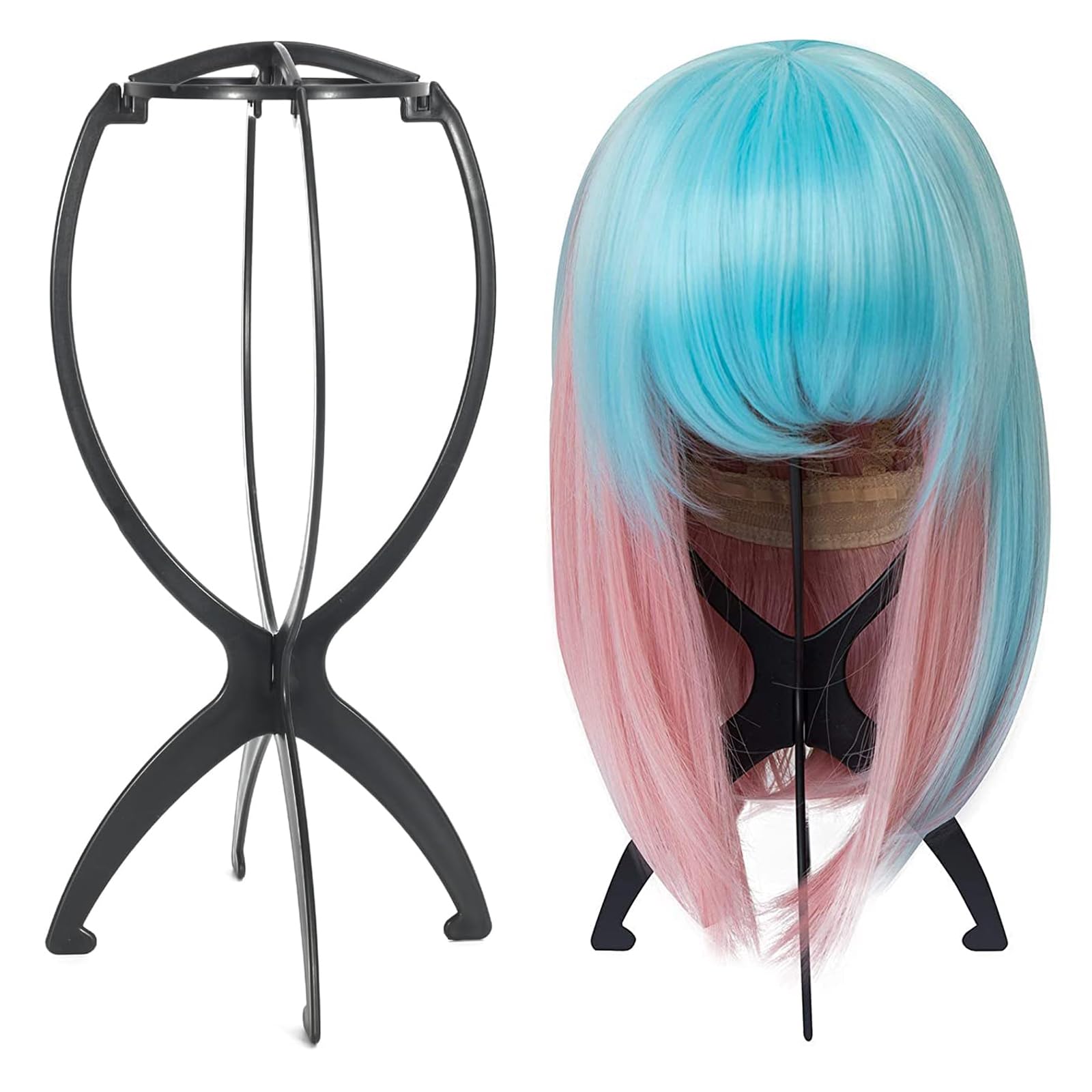 YuanYouTong Wig Stands, 2 Pcs Portable Collapsible Durable Wig Holder, Drying Stand for Travel & Display