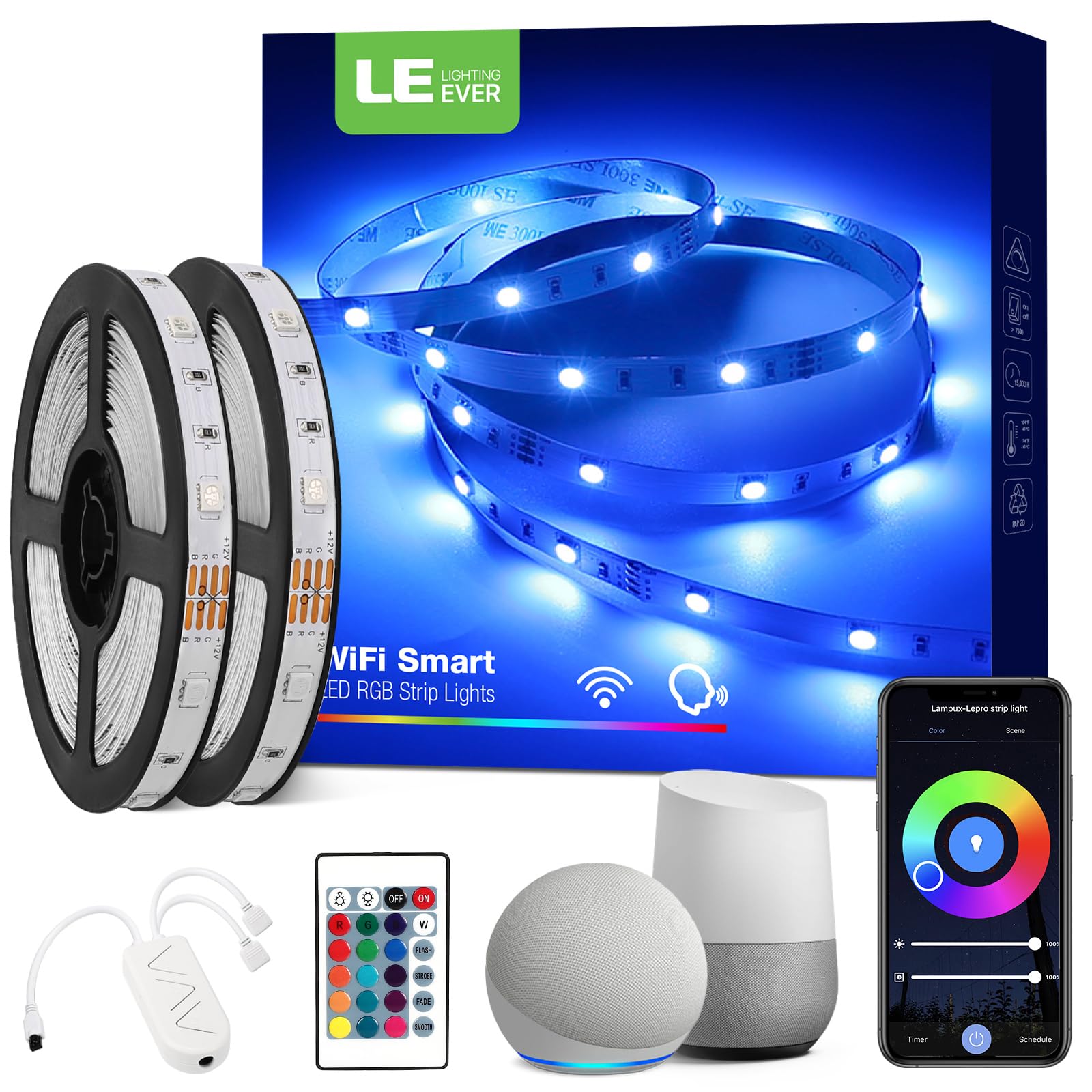 Lepro Alexa Smart LED Strip Light 10M (5Mx2), WiFi RGB LED Lights for Bedroom, Smart Life App Control, Works with Alexa & Google Assistant, Colour Changing Strip Lights for Kitchen Party Christmas