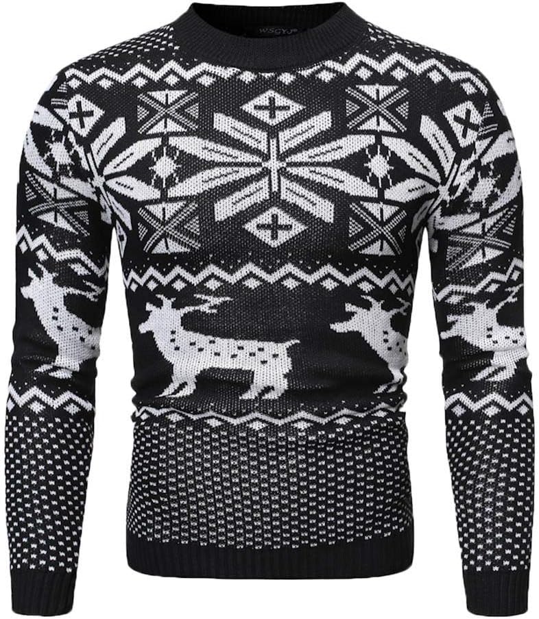 Kinlene Mens Sweater Autumn Winter Warm Pullover Christmas Print Knitted Blouse Tops