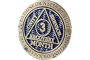 RECOVERYCHIP 3 Month AA Medallion Antique Bronze Dusty Blue Color 90 Day Sobriety Chip