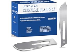 ATECKLAB 100 - Pack Sharp Carbon - Steel Disposable Scalpel Blades - Individually Packed - for Anatomy, Crafts & Facial Dermaplaning (#22)