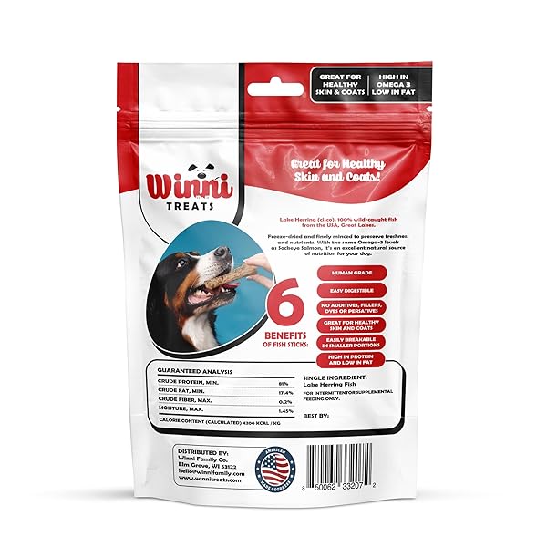 WINNI TREATS FREEZE DRIED FISH STICKS FOR DOGS – SINGLE INGREDIENT, PRESERVATIVE-FREE, PREMIUM WILD-CAUGHT, GREAT LAKES CISCO FISH, HIGH IN PROTEIN, OMEGA 3, LOW FAT, FISH TREATS FOR DOGS (3 OUNCES)