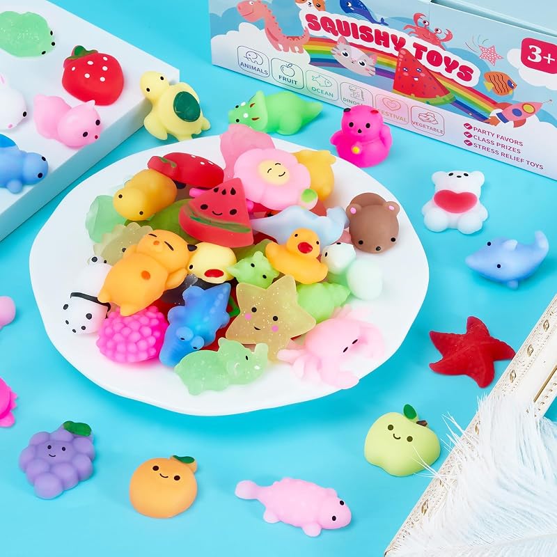 Brinquedos Mulyng Mochi Squishy, Brinquedo Anti-Stress Kawaii Squishies para Crianças Presente de Festa Presente de Natal Presente de Páscoa Prémios para a sala de aula com Caixa de Arrumação, Não Duplicados (Pack de 80) — foto 5 de 7