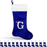 Glimin 22 Inches Monogram Christmas Stocking with Letter Soft Velvet with White Plush Cuff Embroidered Initial Xmas Stockings for Christmas Holiday Fireplace Decoration Gifts(G Letter, Blue)