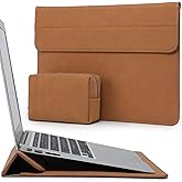 HYZUO 15 Inch Laptop Sleeve Case with Stand for MacBook Air 15 M4 A3241 M3 A3114 M2 A2941 2026-2023, 15" Surface Laptop 7/6/5/4, MacBook Pro 15 A1990 A1707 2019-2016, with Pouch, Brown