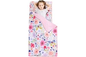 Viviland Toddler Nap Mat, Rolled Sleeping Mats with Pillow and Minky Dot Blanket for Girls, Kids Slumber Bag Nap Mat for Preschool, Daycare, Kindergarten, Travel Camping - Butterfly Garden