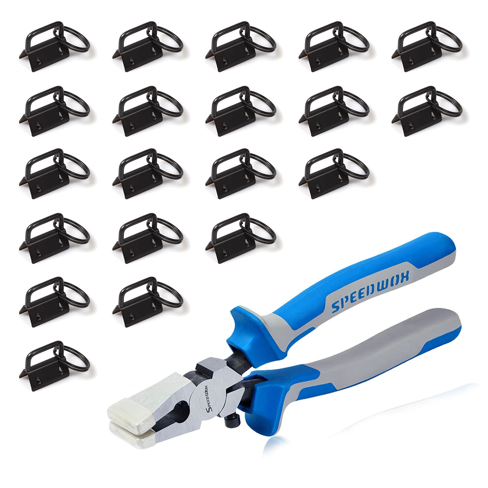 SPEEDWOX 20 Pcs 1" Dark Black Key Fob Hardware Set with Key Fob Pliers, 8 Inches Glass Breaking Pliers with Rubber Tips TPR Handles, for Wristlet Keychain Key Lanyard Making — image 1