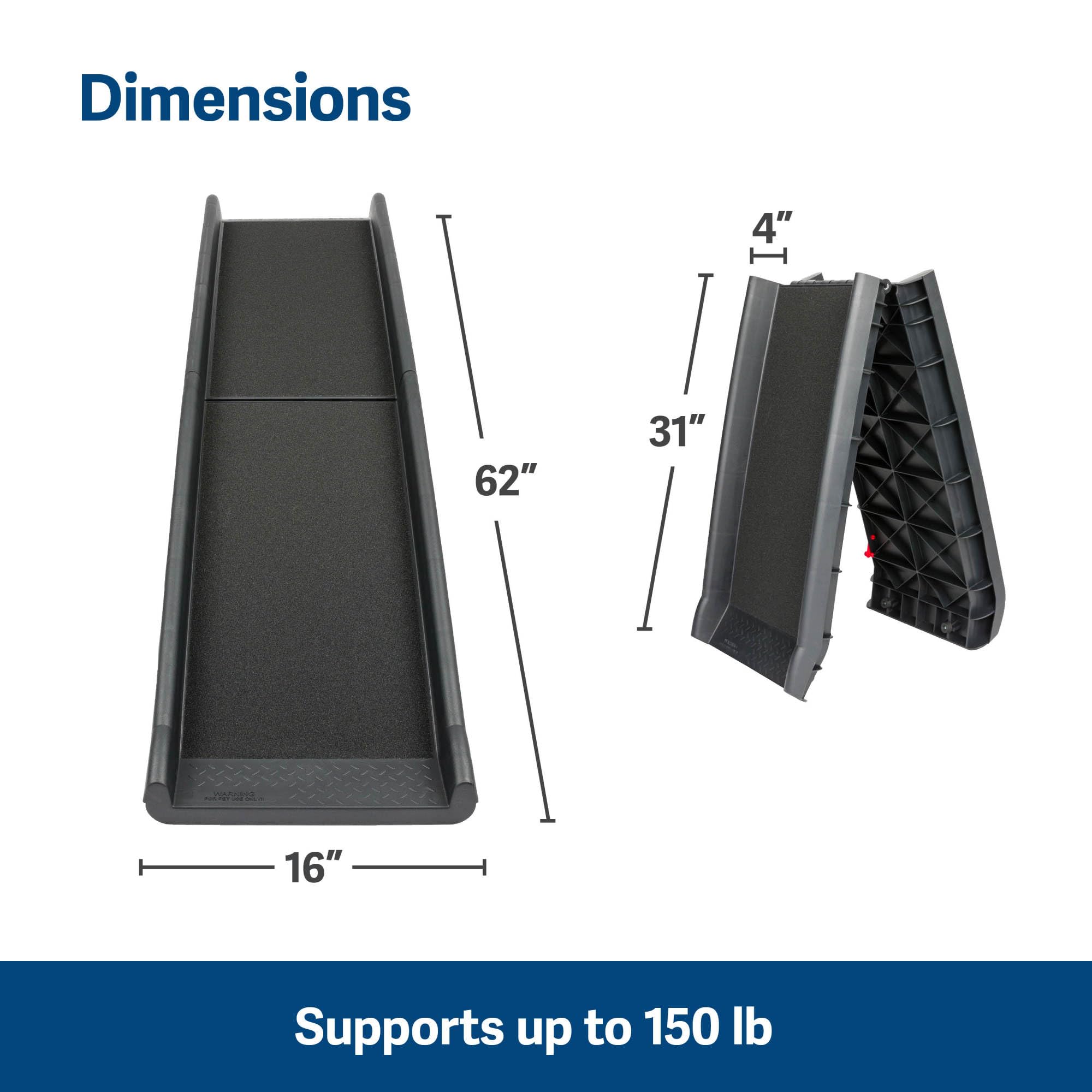 PetSafe Happy Ride Folding Pet Ramp for Cars, Trucks, & SUVs- 62 Inch Portable for Large Dogs with Siderails, Non-Slip- Weighs Only 10 lb, Supports up to 150 lb, Easy Storage, Folds in Half