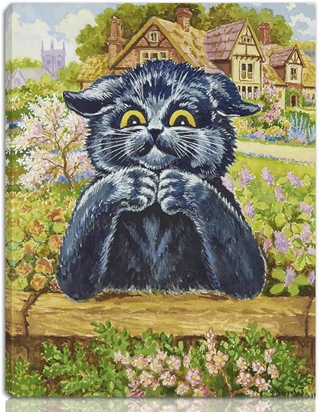 Amazon Co Jp Louis Wain 伸びた ジクレー キャンバスに印刷 有名な絵画 美術品 ポスター 再生 壁の装飾 ハングする準備ができて 庭の黒い猫 Nk ホーム キッチン