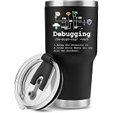 Panvola Debugging Definition Tech Support Gifts Programmer Tumbler 30oz | STEM Gift Tech Gifts Coder Boyfriend Girlfriend IT Vacuum Insulated Tumbler Tech Support Travel Mug Stainless Steel