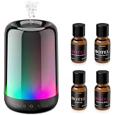 Airversa RDG Waterless Oil Diffuser with Rainbow Light, Black Starter Kit | 4X10mL Hotel Scent Fragrance Oils, 20mL Capacity, 600 ft&sup2;, Battery Operated, 3 Timers &amp; 3 Mist Levels, for Home, Room, Office