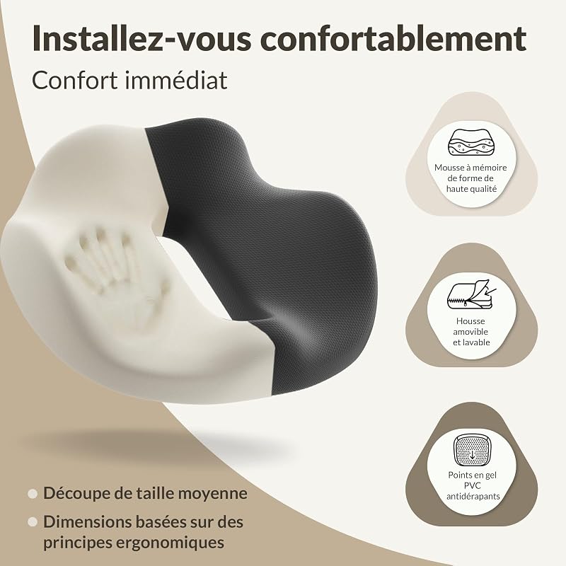 Coussin d'assise orthopédique - Coussin d'assise Ergonomique pour Chaise de Bureau — photo 6 sur 8