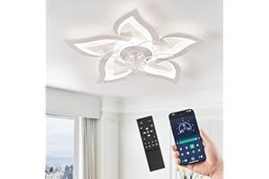 LEDIARY Flower Ceiling Fans with Lights, Small 27 Inch Modern Low Profile Flush Mount Ceiling Fan, Dimmable LED Ceiling Fan Light Fixture, Ceiling Fans for Bedroom, Kitchen, Indoor-White