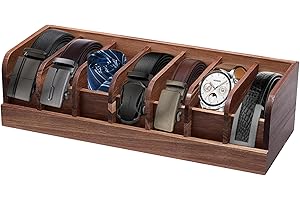Niciksty Wood Belt Organizer, 7 Grids Belt Rack, Belt Storage Holder for The Closet and Drawer, Belt Storage Organizer and Di