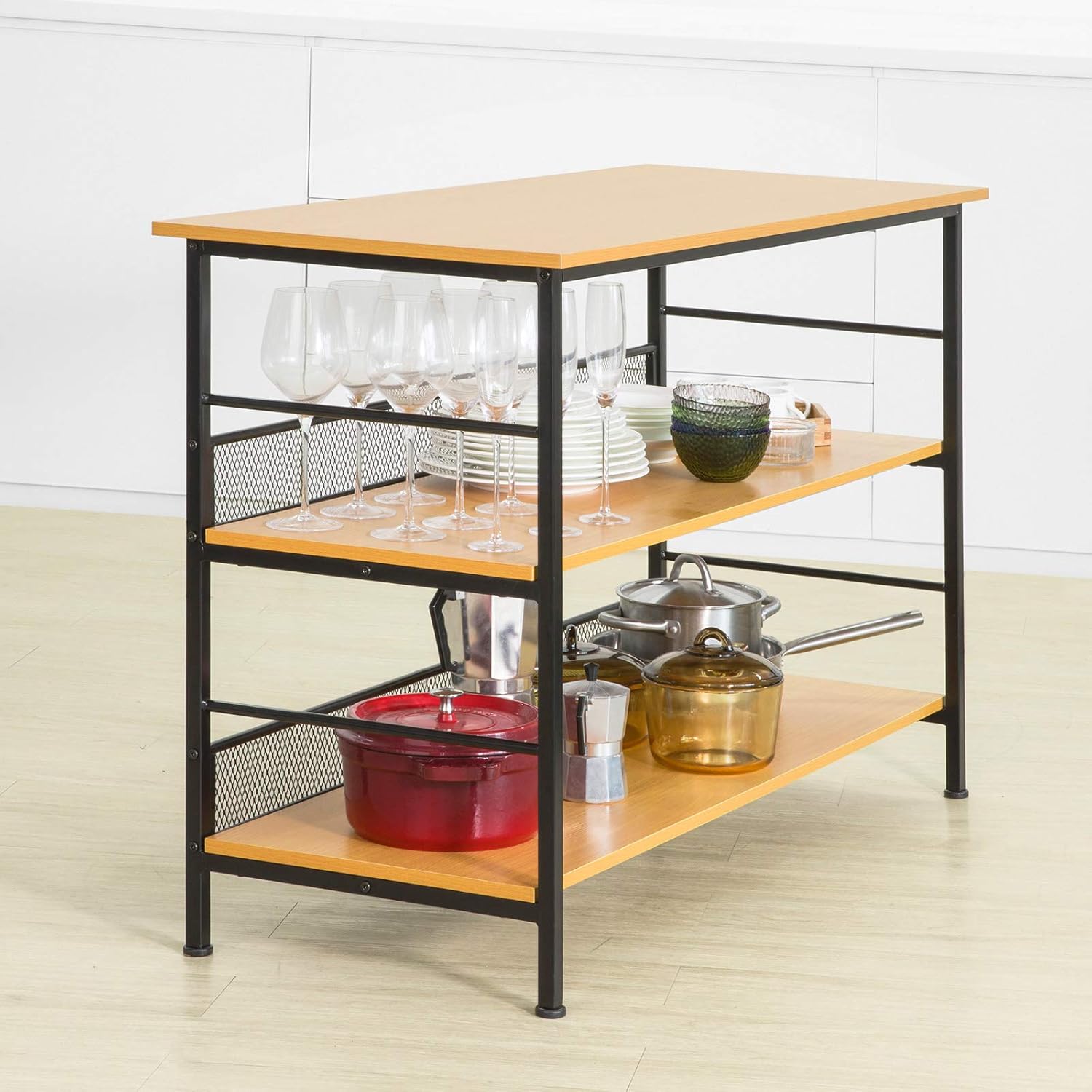 SoBuy FSB27-DN Küchentisch mit 3 Ablagen Küchenschrank Sideboard