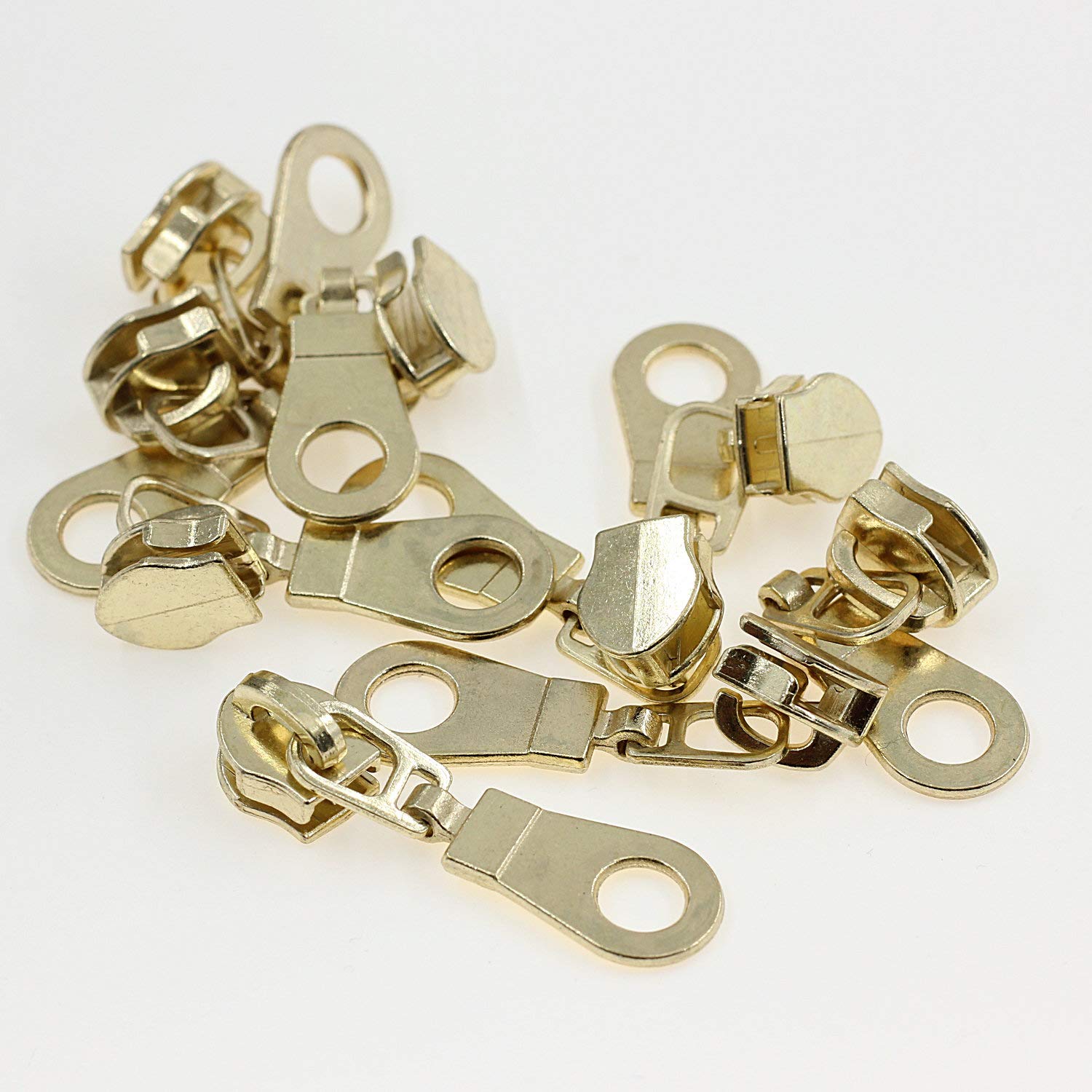 Leekayer 50PCS #5 Mental Gold Pulls for Nylon Coil Zippers Gun Metal Zipper Sliders for Jacket Luggage Purses Bags Bulk(Gold) Brass Slider for Zipper