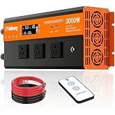3000W Power Inverter, 12v DC to 120v Ac Inverter, Power Inverters for Vehicles with LCD Display, 3AC Sockets and USB-C & QC 3